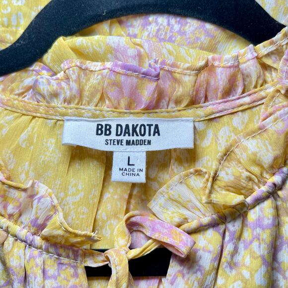 BB DAKOTA STEVE  MADDEN Women's Sleeveless Yellow Printed Chiffon Maxi Dress L - Picture 4 of 7
